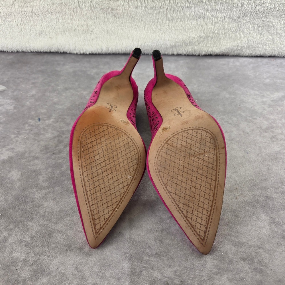 Jessica Simpson Magenta Pink Suede Laser Cut Scalloped Pointed Toe Heels 7M - Picture 7 of 9